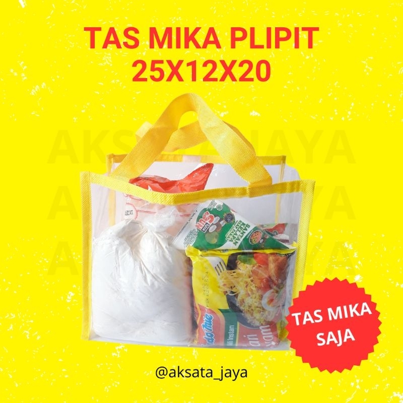 

Tas Mika Plipit Kuning 20x12x25 - Tas Mika Plipit Kuning /Tas Mika Transparan / Tas Hajatan / Tas Souvenir Nikahan