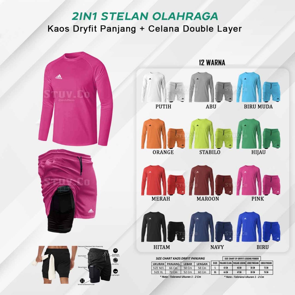PROMO 2IN1 STELAN KAOS PANJANG DRYFIT CELANA DOUBLE LAYER KOMPRESI PRIA WANITA CELANA RUNNING UNISEX