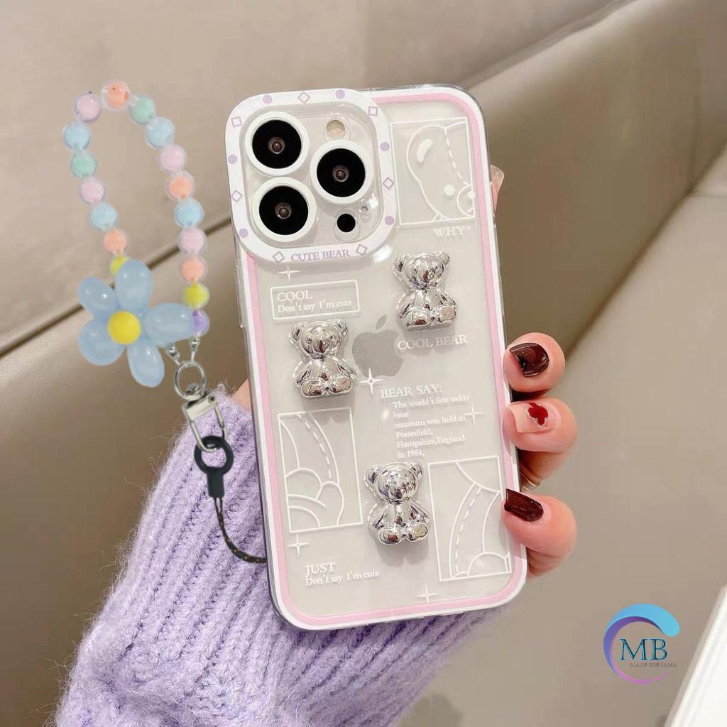 GL061 Softcase Casing Hp 3D Silver Bear Aesthetic With Charm Compatible For OPPO A3S A1K A5S A7 A12 