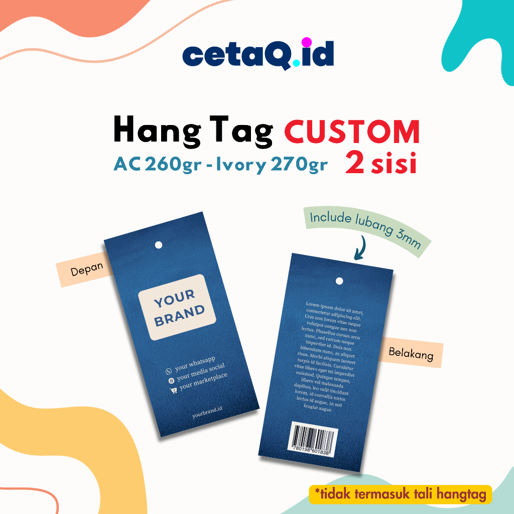 

Cetak Hangtag Custom desain 2 SISI | Hang tag label baju | Handtag design