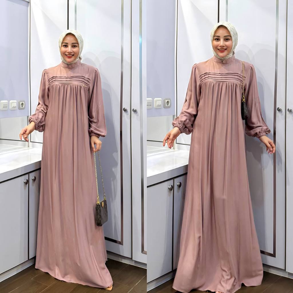 Felicia Dress, Gamis Twill Premium, Gamis Wanita | Muktafan Official