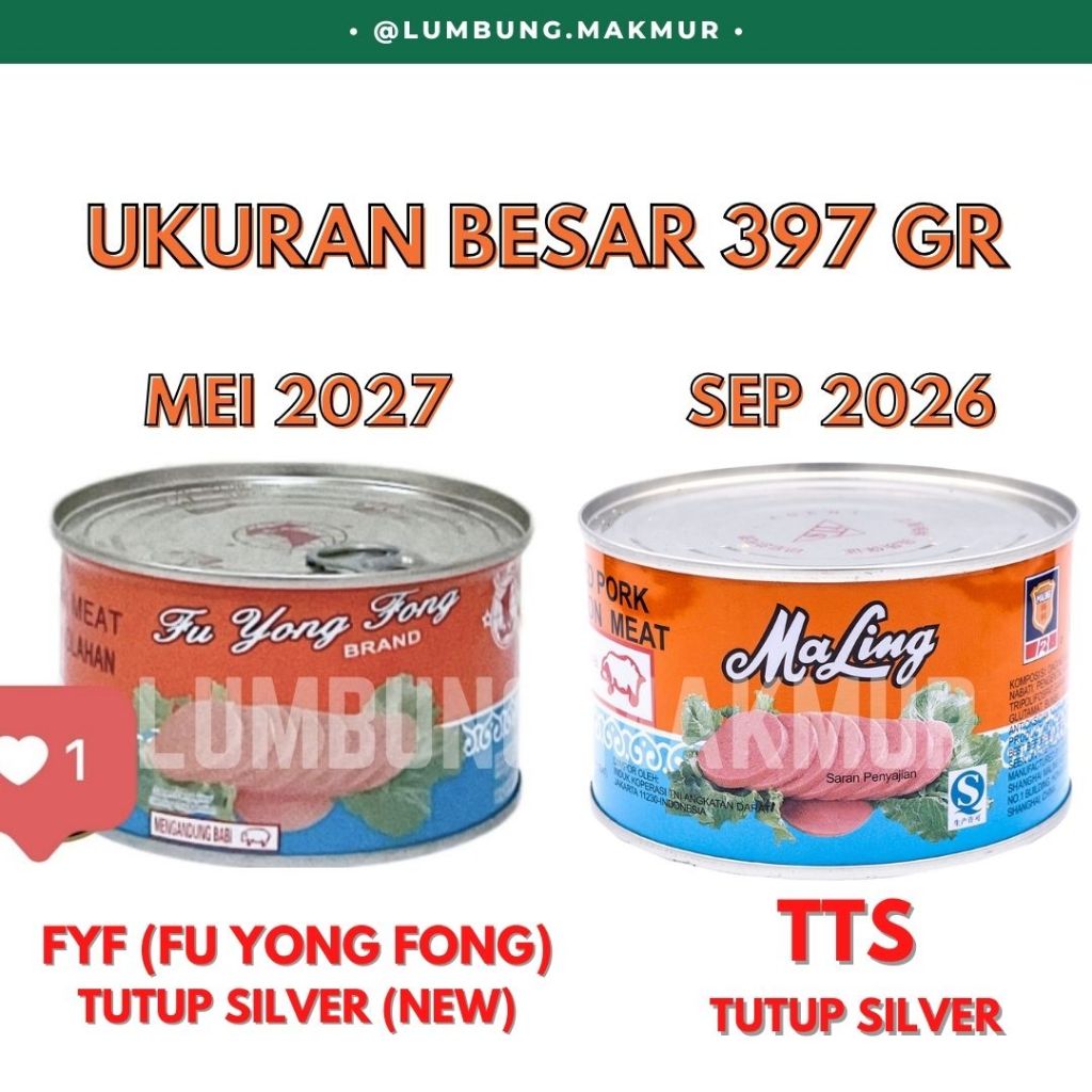 

Maling FYF TTS Ham Luncheon Pork 397 gram BESAR (Exp 2025)