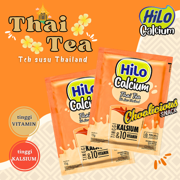 

HiLo Calcium Thai Tea Minuman Bubuk Instan Rasa Teh Susu Thailand Sachet Ecer @15 gram