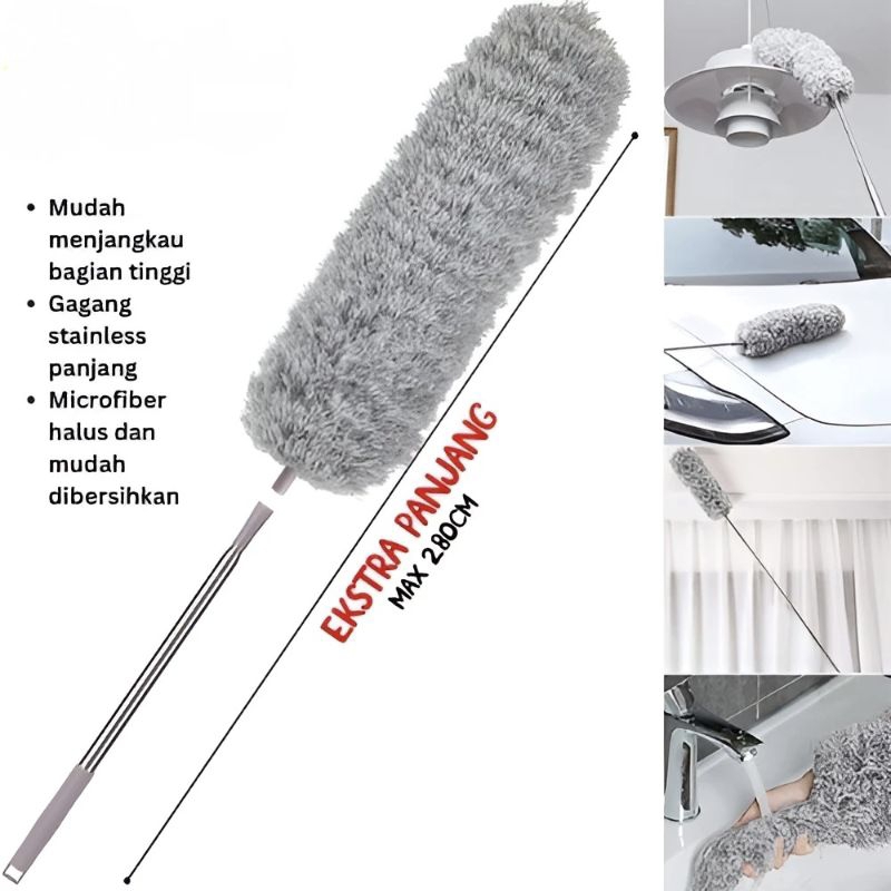 Algan25 Kamoceng Microfiber Teleskopik Bulu Halus Gagang 280 Cm Bisa Diperpendek Perpanjang /