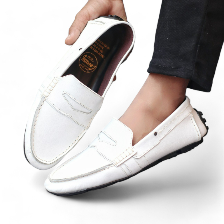 CEVANY VELAS WHITE KULIT Sepatu Slip On Pria Pantofel Kerja Putih