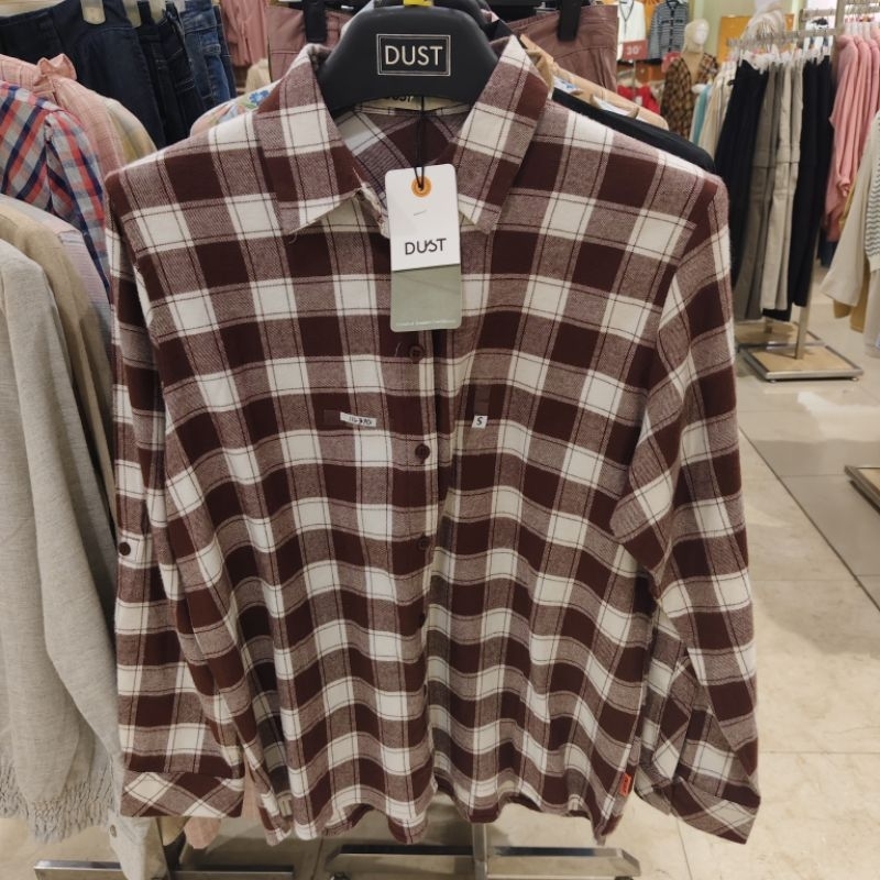 KEMEJA FLANEL DUST KOTAK KOTAK COKLAT TUA BUAT WANITA