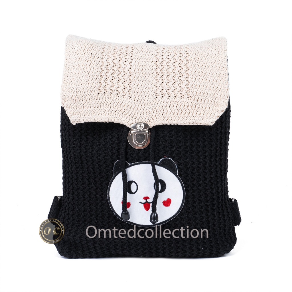 Tas anak perempuan tk sd karakter panda bahan rajut banyak pilihan warna