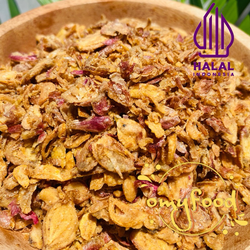 

OMYFOOD - BAWANG GORENG Premium (250 Gr) Less Flour Bawang Goreng Siap Saji Praktis Taburan Bawang Merah Goreng