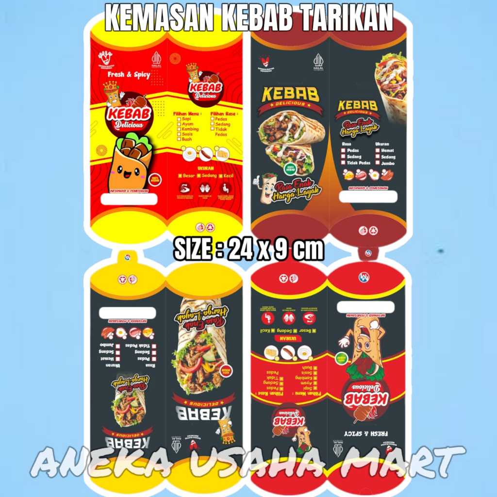 

DUS KEBAB 4 GAMBAR ISI 100 LEMBAR UKURAN 24 CM x 9 CM - KEMASAN KEBAB - BUNGKUS KEBAB