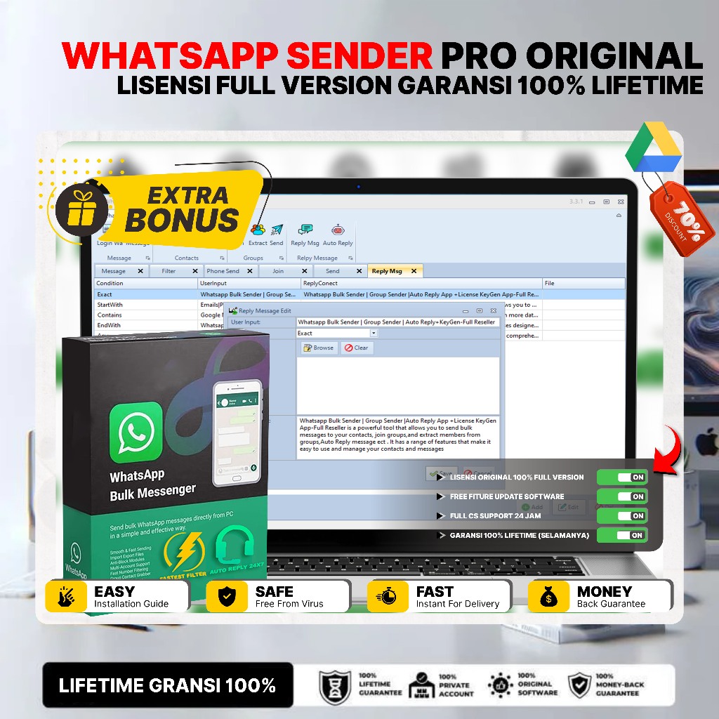 Whatsapp Bulk Sender Pro Original Lisensi Lifetime Full Version Terbaru Free Update Whatsapp Blaster