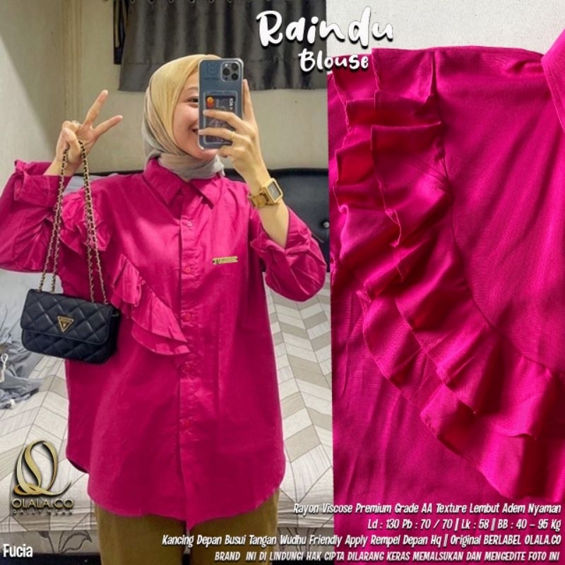 Raindu Blouse Oversize Jumbo Polos Putih Fuschia Biru Elektrik Katun Rayon Viscose Bahan Adem By Ola