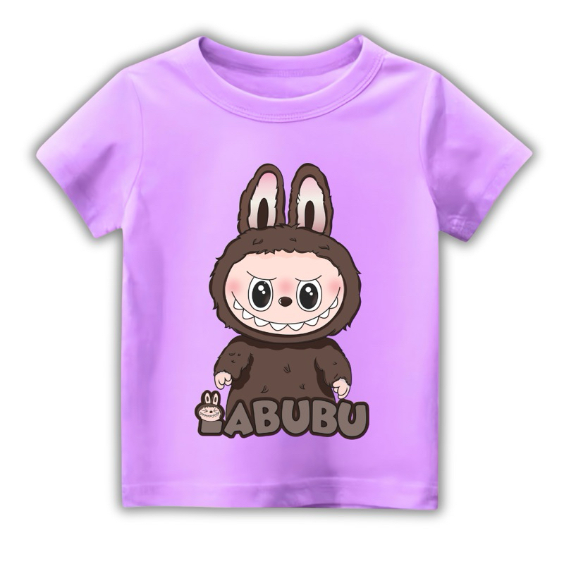 KAOS ANAK KAOS TSHIRT OBLONG ANAK PEREMPUAN UNISEX MOTIF LABUBU KARTUN COKLAT TUA