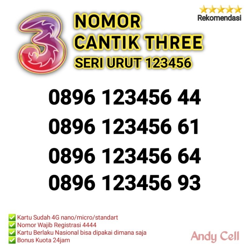 nomor cantik tri urut 123456