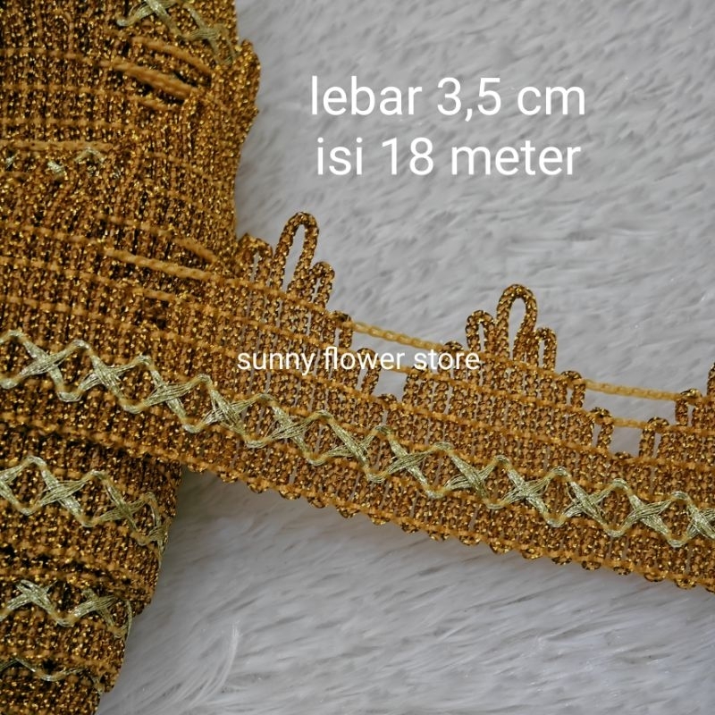Renda Mahkota Gold Lebar 2,5 cm Isi 17 Yard untuk Hiasan dan Kerajinan