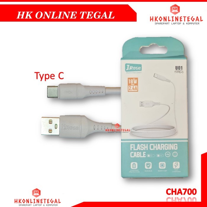 Kabel Charger Headphone Type C FastCharging 2,4A J&Rose UO1 18W - Putih