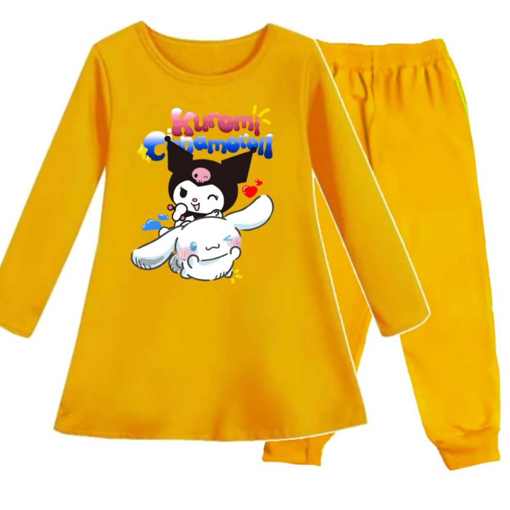 Stelan Dress Tunik Baju Motif Gambar KUROMI CINNAMOROLL Oblong Lengan Panjang Atasan  Anak Usia 3-13