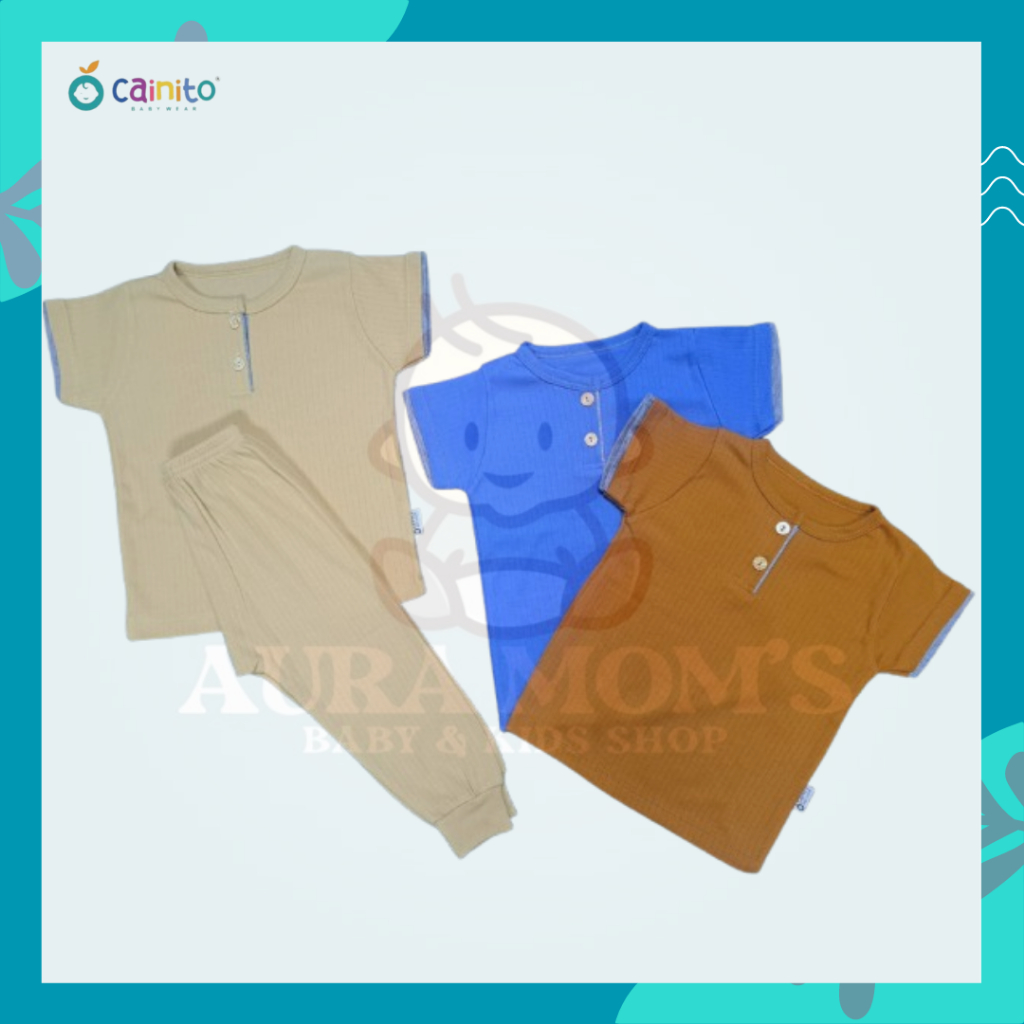 SETELAN KAOS PENDEK KANCING DADA + CELANA PANJANG POLOS CAINITO