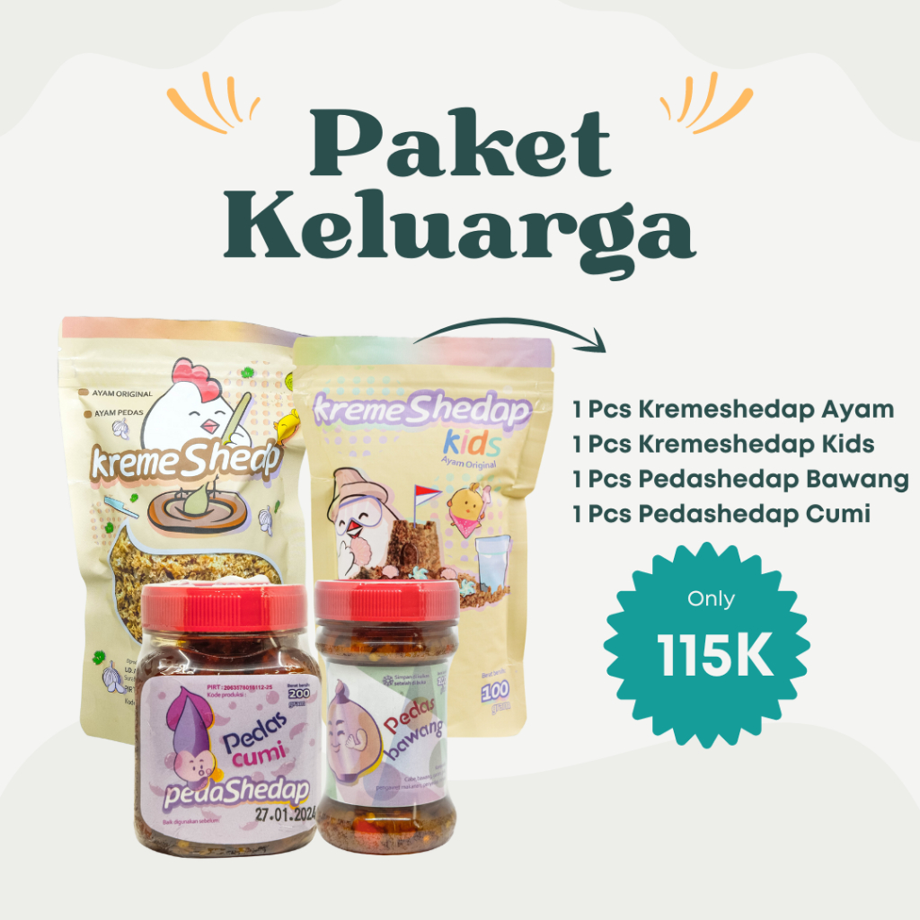 

Paket Keluarga! Sambal Bawang Sambal Cumi Kremesan Ayam dan Kremesan Kids