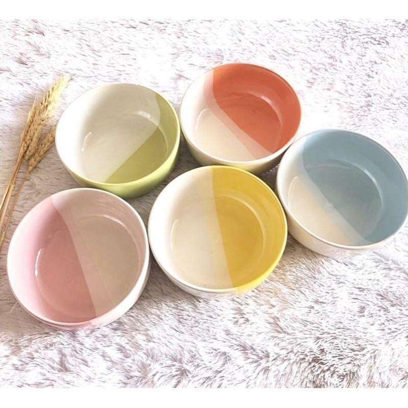 GROSIR Mangkok keramik 2 warna | Mangkok Pelangi Free Custom Souvenir Pernikahan OSAKA Porcelain Bow