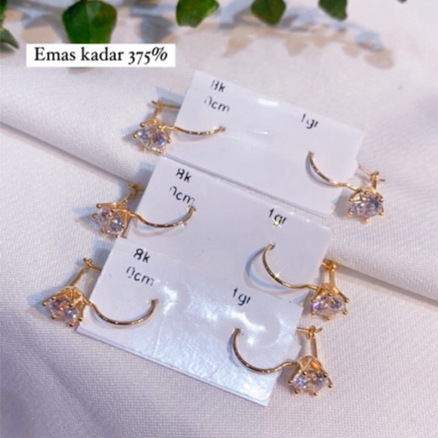 Anting jepit emas asli kadar 375%8k
