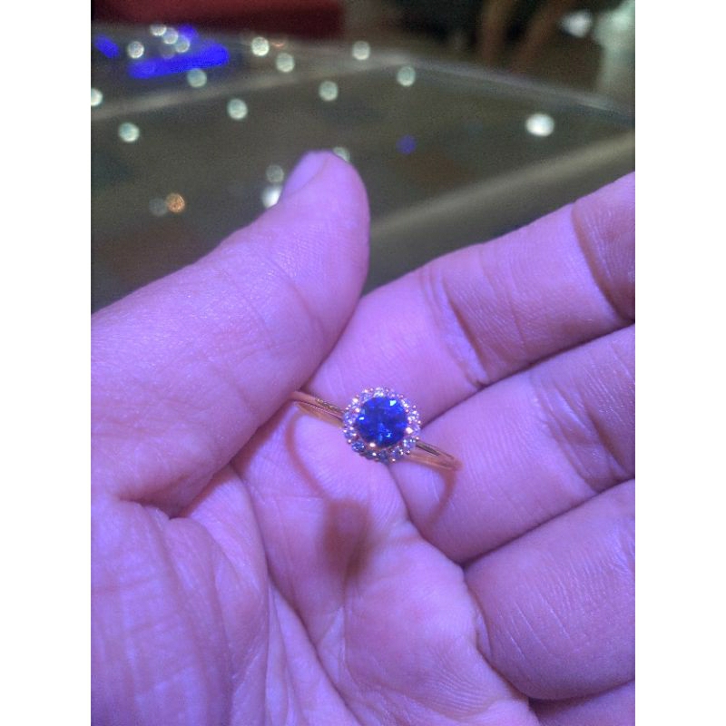 Cincin permata batu biru King safir emas kuning 700