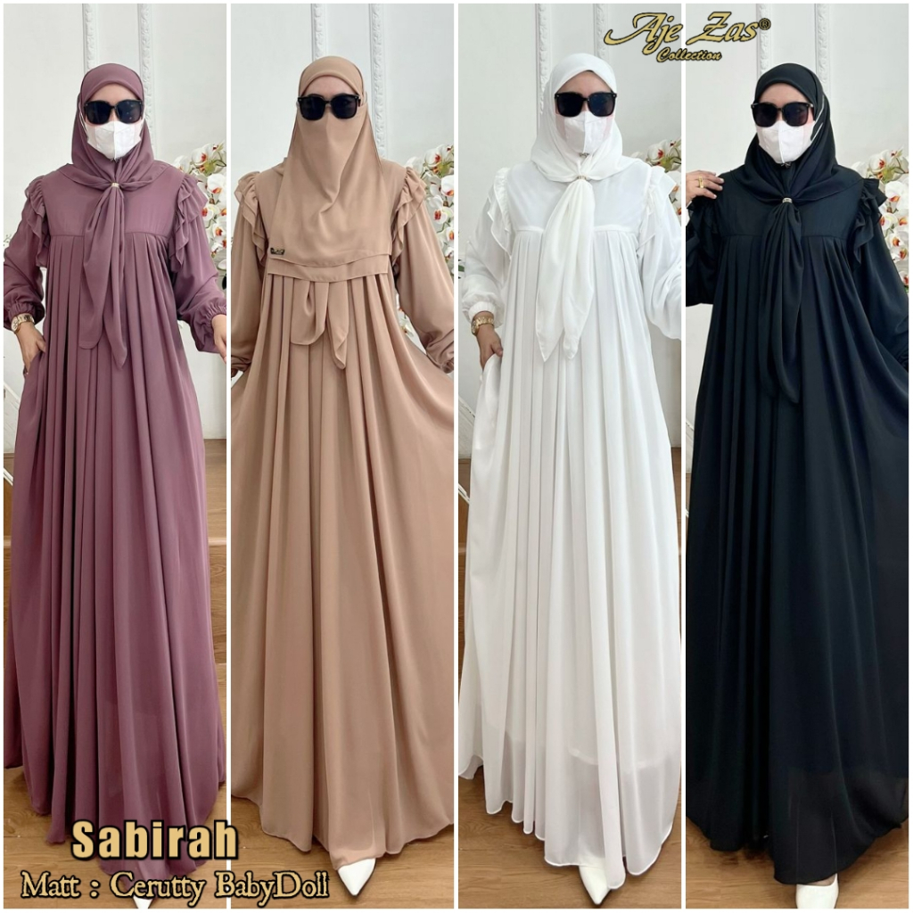 AJE ZAS - Gamis Syar'i Hijab Segi Empat Kode - SABIRAH Bahan Ceruty Beby Doll