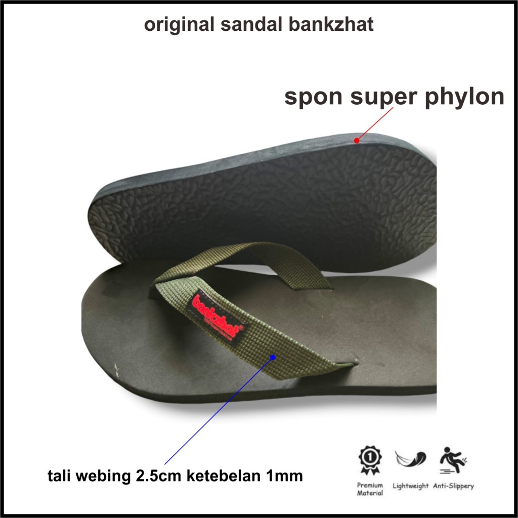 SANDAL JEPIT ABBE BANZHAT HITAM TALI ARMY ORIGINAL 100% SPON SUPER FAILON