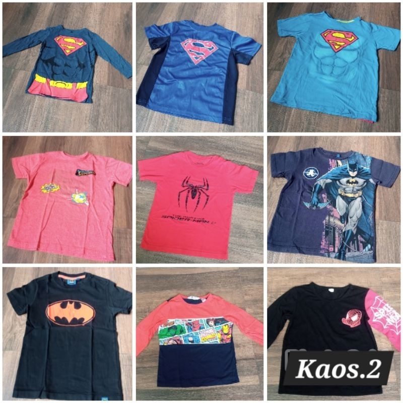KAOS.2 KAOS ANAK SUPERMAN SPIDERMAN BATMAN MARVEL 4y 5y 6y
