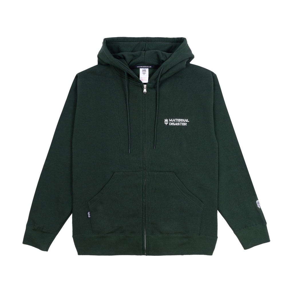 MATERNAL DISASTER DOUBLAT DARK GREEN ZIPPER HOODIE