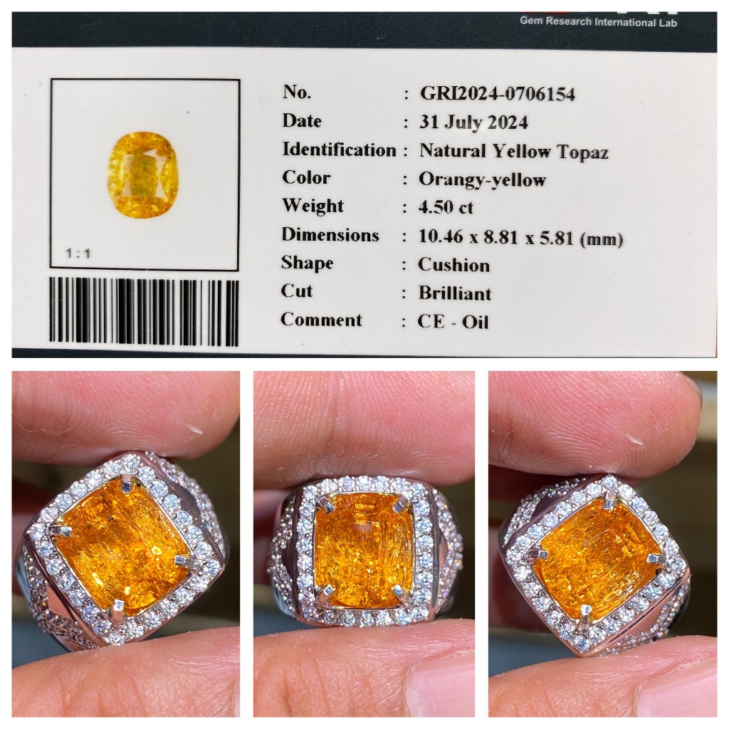 Natural 4.50ct yellow topaz oil treatment memo gri