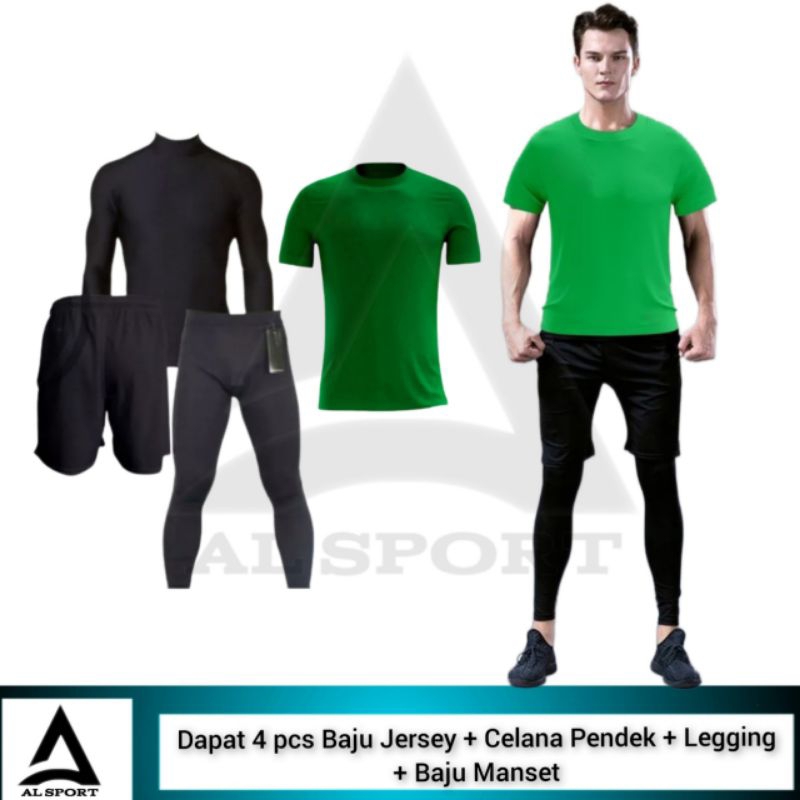 4 IN 1 Stelan Olahraga Pria Baju Manset Jersey Legging Kolor