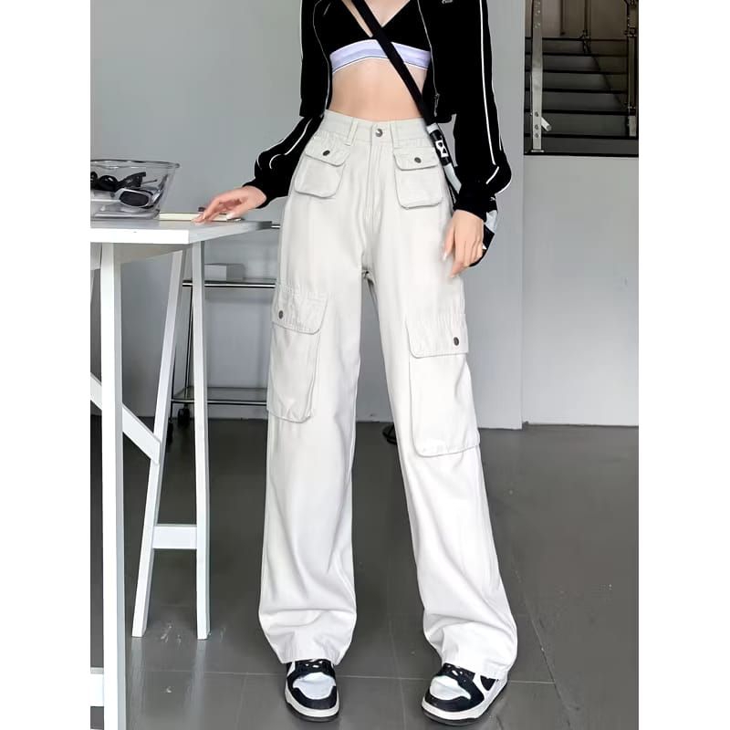 Celana Cargo Jeans Korean Style Highwasit Celana Cargo Loose Korean Celana Cargo Jeans Wanita