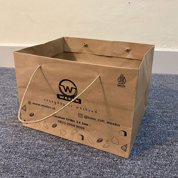 Tas kertas makanan kue roti box nasi custom logo paper bag custom