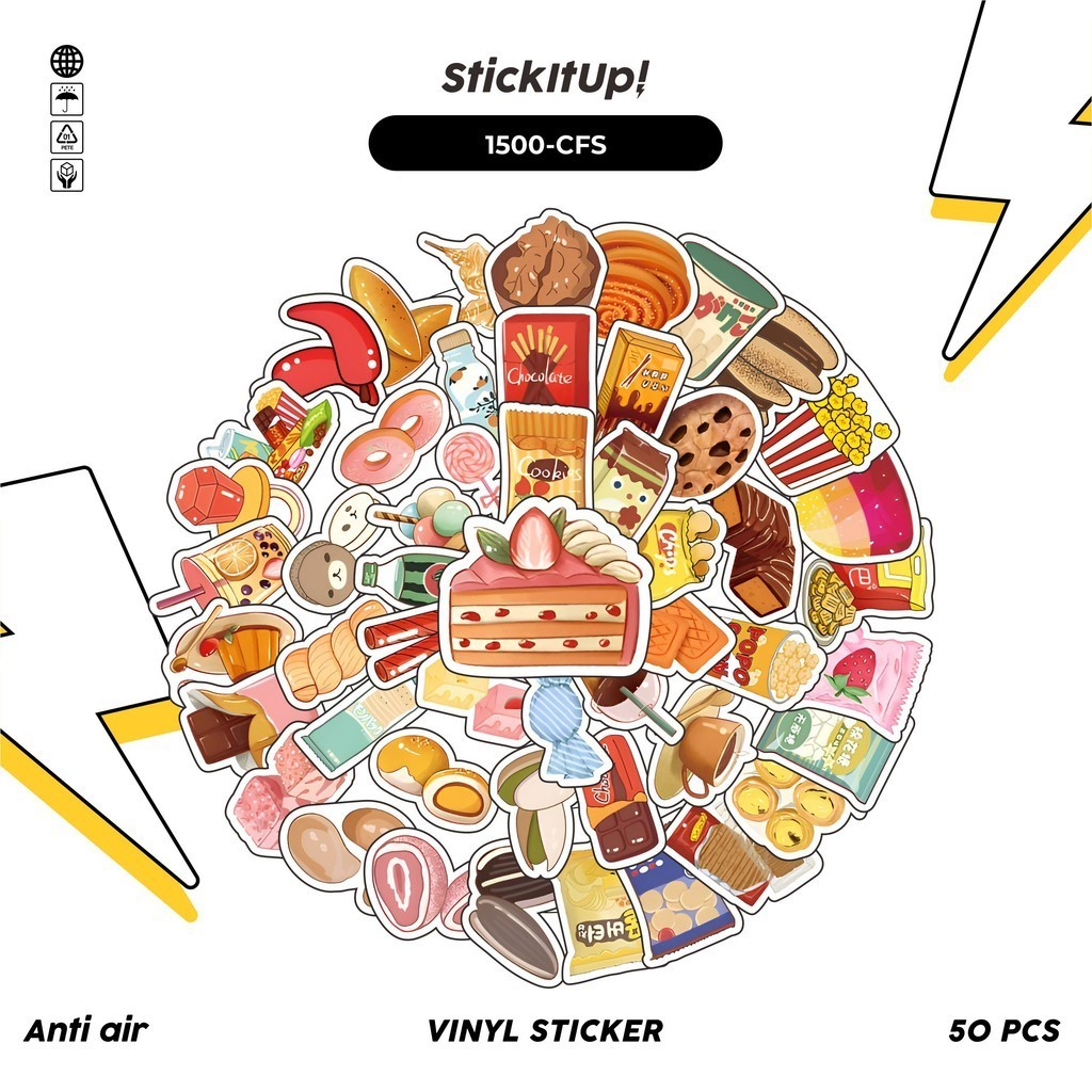 

COD✨ 100 Pcs Stiker Pack Casual Food Lucu Aesthetic Vynil Waterproof untuk Freebies Sticker Buku Journal Casing HP Laptop