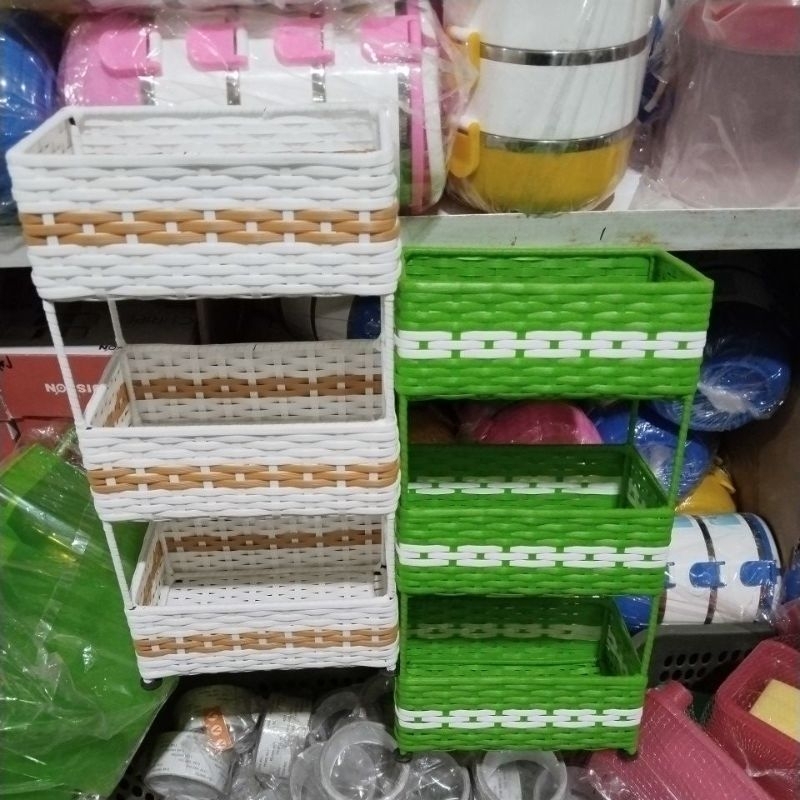 [Cod] Keranjang Bumbu Kotak 3 Susun Rotan Sintetis Tbk