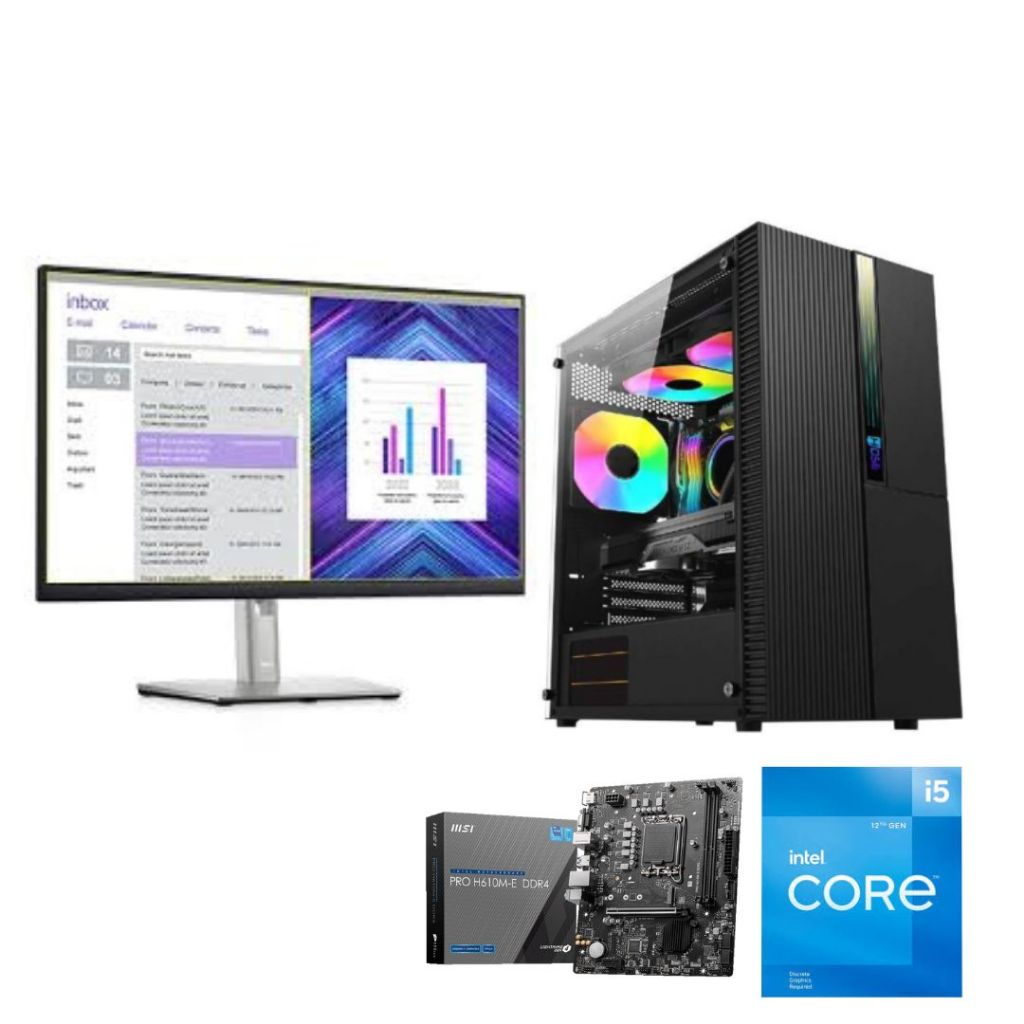 Komputer PC Intel i5-12400F Casing ATX PSU 550W Dell 24" IPS