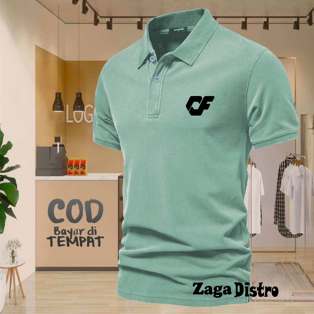 COD T-shrit POLO kerah Cf Text Hitam Kaos Kerah Dewasa Shirt / Kaos Wangki Pria Polo / Kaos Seragam