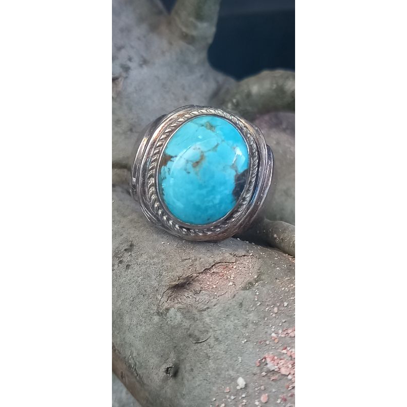 BATU PIRUS PERSIA BIRU TELUR ASIN RING PERAK JUARA KONTES