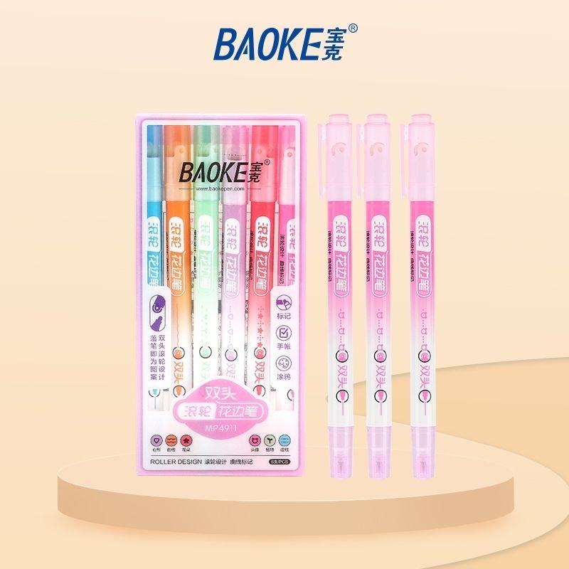 

BAOKE Pena Spidol highlighter Desain 6 Warna Spidol Ujung Mikropori 2 Ujung Desain Rol 6 Warna MP4911