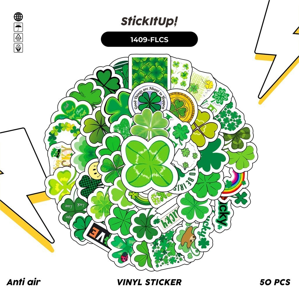 

COD✨ 100 Pcs Stiker Pack Four Leaf Clover Lucu Aesthetic Vynil Waterproof untuk Freebies Sticker Buku Journal Casing HP Laptop