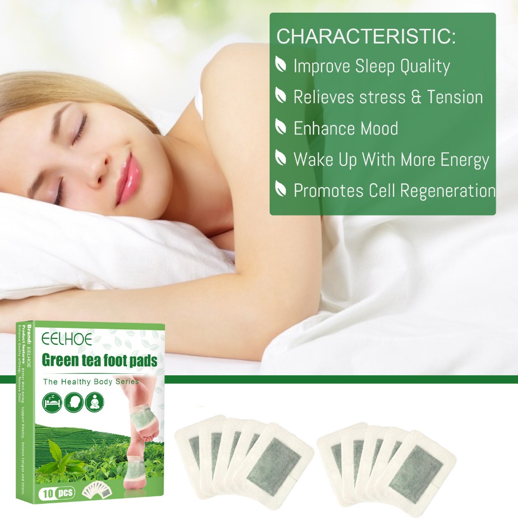 EELHOE Green tea foot pads Tea Pads Improve Sleep Detoxification Relief Fatigue Pressure Deep Clean 