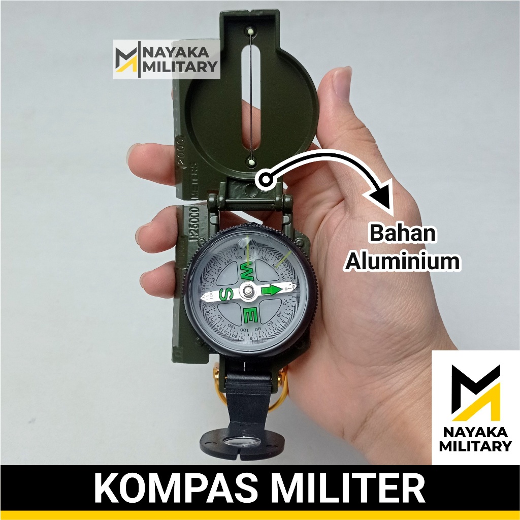 Bahan Aluminium Kompas Militer Lensatik Bidik Lensa Penunjuk Arah Mata Angin Compass Lensatic Komcad