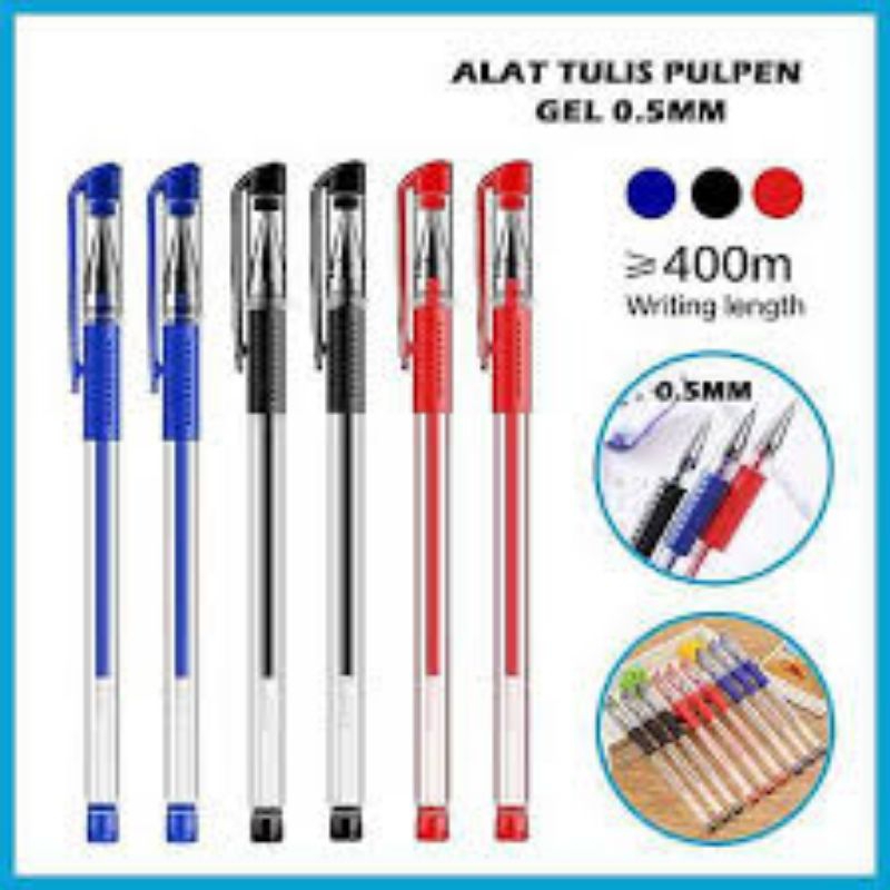 

pulpen gel standar 0.5 mm termurah 1 lusin alat tulis