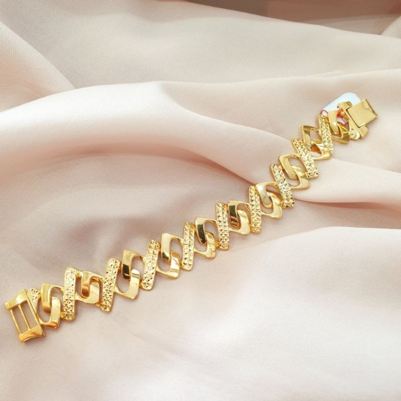 Gelang rantai zigzag ukir emas asli kadar 300