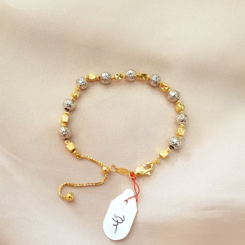 Gelang serut bola kombinasi emas asli kadar 375