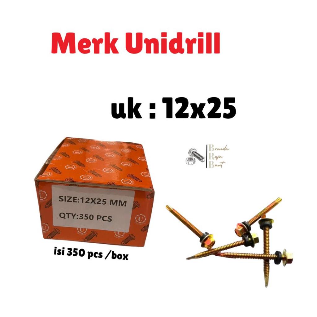 BAUT ROOFING 12x25 350 pcs / SATUAN SEKRUP BAJA RINGAN UNIDRILL | BAUT RUMPING [BRB]