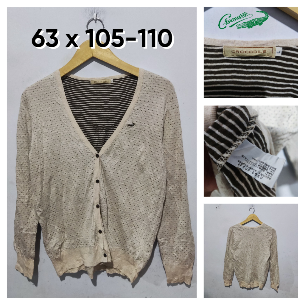 Cardigan Crocodile Coklat Susu V Neck L Wanita Atasan Cewek Outer Knit ED453