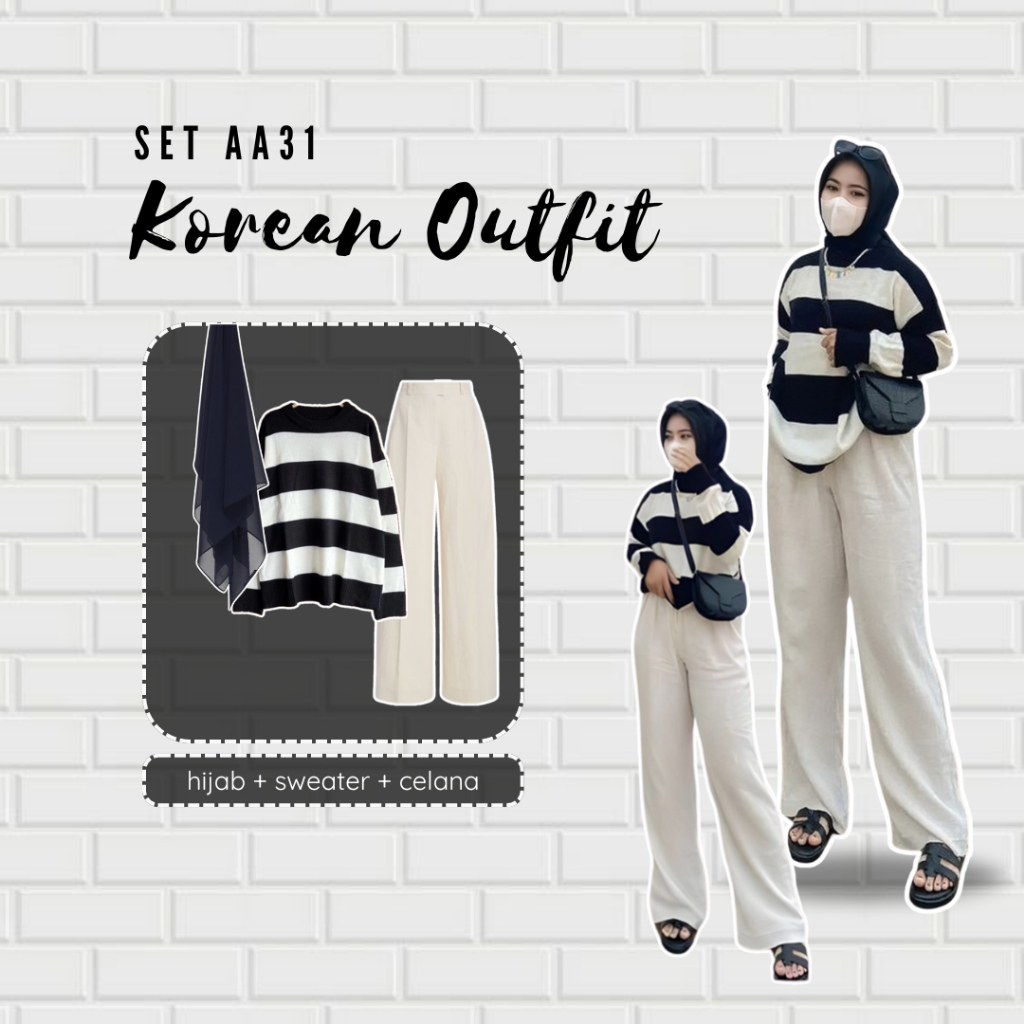 3in1 One Set Wanita OOTD Hijab Remaja Setelan Wanita Kekinian One Set OOTD Kekinian Set - AA31