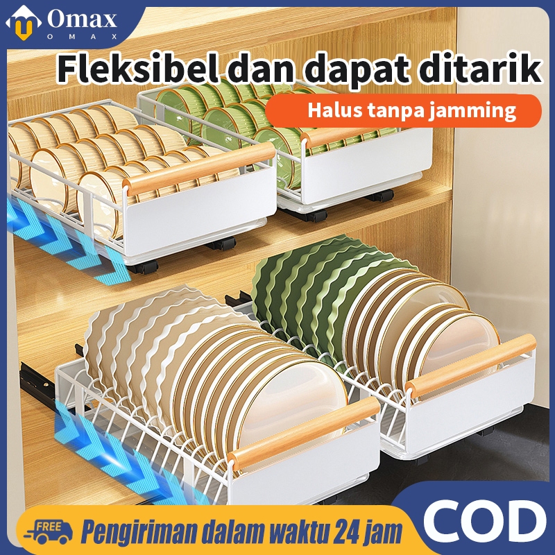 Omax Rak Piring Tarik Tarik Keranjang Bumbu Geser Laci Penyimpanan Lemari Geser Laci Rak Dapur Jenis