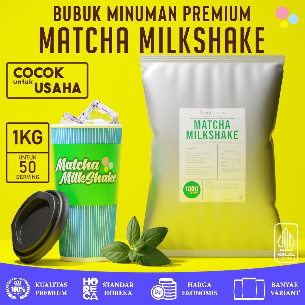 

Mix Powder Matcha Milkshake Bubuk Minuman Rasa Teh Hijau Based Milk Shake Instan Drink Kemasan 1 Kg | 1000 Gram